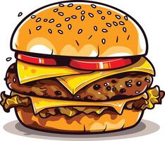 Cartoon Double Cheeseburger with Sesame Seed Bun vector