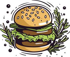 Delicious Double Cheeseburger with Sesame Seed Bun vector
