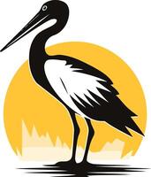 Black necked Stork Silhouette Against the Setting Sun vector