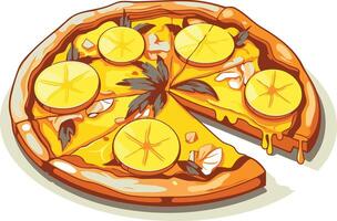 Delicious Pineapple Pizza with a Missing Slice vector