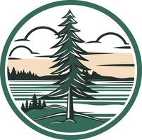 Pine Tree by the Lake in a Circle vector