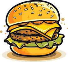 Cartoon Double Cheeseburger with Lettuce and Sesame Seeds vector