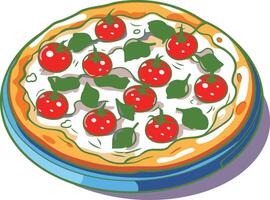 Pizza with Tomato and Basil Topping vector