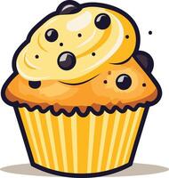 Yellow Cupcake with Chocolate Chips and Swirl vector
