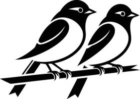 Two stylized birds perched on a branch, perfect for branding, logos, or nature inspired designs vector