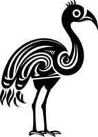 Stylized black and white illustration of a graceful flamingo with intricate tribal inspired patterns vector