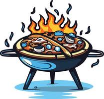 A vibrant cartoon illustration of a bbq grill with flames, perfect for adding a touch of fun and summery vibes to your designs vector