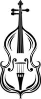 A stylish black and white illustration of a cello with intricate linework, perfect for music themed projects, tattoos, and branding vector