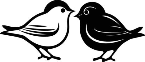 Simple black and white silhouette of two birds facing each other vector