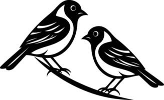 A minimalist black and white illustration of two birds perched on a branch, perfect for branding, logos, and design projects vector