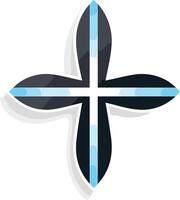 A modern, abstract cross logo design with a blue accent vector