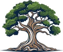 A strong and majestic oak tree with intricate roots and a sprawling canopy vector