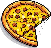 A delicious cartoon pizza with a slice missing, perfect for menus, social media, or any project needing a fun, appetizing touch vector
