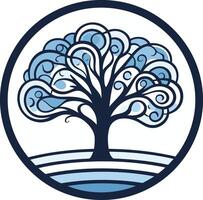 A stylized tree logo design featuring a blue and white color scheme, perfect for environmental, nature-based, or eco-friendly businesses vector