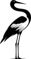 Elegant black and white silhouette of a crane, standing tall with its long neck arched vector