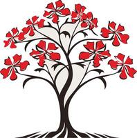 A stylized floral design featuring a tree with red flowers and black branches vector