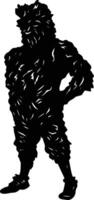 Silhouette of a mysterious figure with a furry texture, standing in a relaxed pose vector