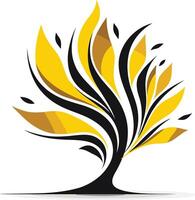 Abstract tree logo design with stylized branches and leaves in yellow and black vector