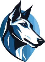 Stylish and powerful logo featuring a dog's head in a blue circle vector