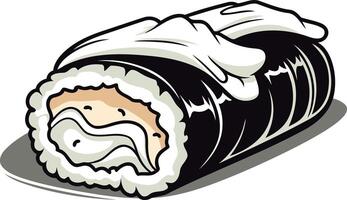 A cartoon illustration of a delicious maki sushi roll, perfect for menus, recipe websites, or food blogs vector