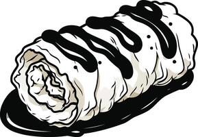 A delicious-looking ice cream roll with chocolate sauce, perfect for food blogs, menus, or dessert-themed designs vector