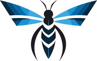 Abstract geometric wasp logo design in blue and black colors vector