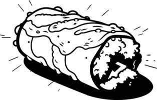 A hand-drawn illustration of a burrito with a simple, bold outline vector