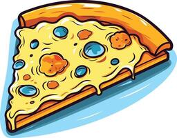 A cartoon slice of pizza with dripping cheese, perfect for food-related designs, social media, or branding vector