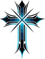 A bold and stylized black and blue cross design vector