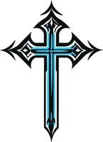 A bold, stylized blue and black cross design with intricate details vector