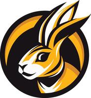 A bold and dynamic logo featuring a stylized rabbit head in a circular frame vector