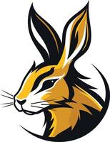 A powerful and dynamic logo featuring a stylized rabbit's head with bold black and gold colors vector