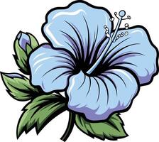 A vibrant blue hibiscus flower with green leaves vector