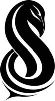 Abstract black and white logo design featuring a stylized snake or bird in a dynamic, curled pose vector