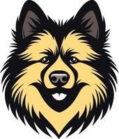 A friendly and playful illustration of a fluffy dog's head, perfect for branding, merchandise, or pet-related designs vector