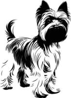 Elegant black and white silhouette of a yorkshire terrier, perfect for pet-related designs, cards, and illustrations vector