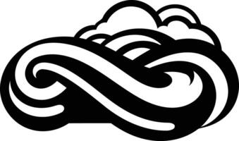 Bold black and white illustration of a stylized wave with clouds, perfect for branding, logos, and design projects vector
