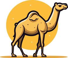 A charming illustration of a camel standing against a sun backdrop vector