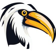 A bold and graphic illustration of a hornbill's head, perfect for logos, branding, or any project needing a powerful and unique animal design vector