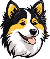 A charming cartoon illustration of a black and white polish lowland sheepdog with a happy expression vector