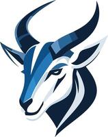 Modern, abstract logo featuring a stylized antelope head in blue and white vector