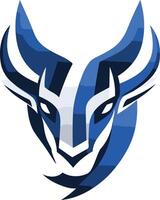 Abstract blue bull logo with sharp horns, perfect for a gaming team, esports organization, or tech company vector