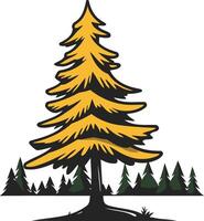 A stylized illustration of a tall pine tree with a row of smaller trees in the background, ideal for nature-themed branding or design projects vector