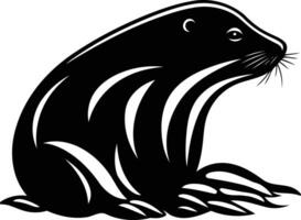 Stylized black and white illustration of a cute otter with a textured, patterned body vector