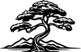 Black and white silhouette of a majestic bonsai tree, perfect for adding a touch of zen and nature to your designs vector