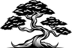 Black and white illustration of a bonsai tree vector