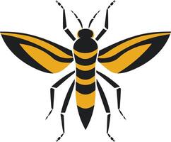 A stylized black and yellow wasp with outstretched wings, perfect for use as a logo, icon, or graphic element for businesses and organizations related to nature, ecology, or pest control vector