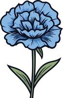 A single blue carnation flower, drawn in a simple, elegant style vector