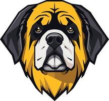 A bold and graphic illustration of a saint bernard dog's head, featuring a yellow and black color scheme vector