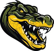 A fierce and powerful alligator mascot head with a menacing expression, perfect for sports teams, brands, or any project needing a strong, intimidating logo vector